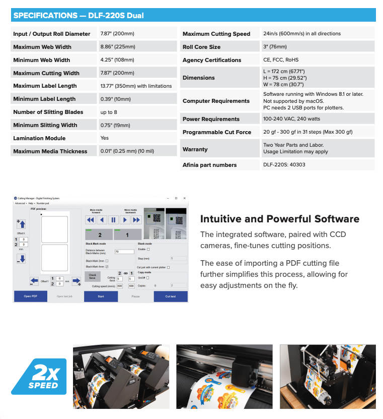 DLF-220S Dual Plotter Digital Label Finisher Specifications